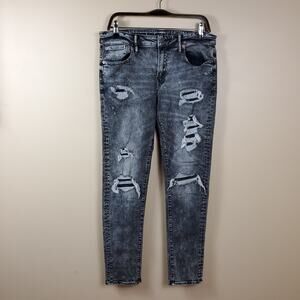 American Eagle Gray Distressed Skinny Jeans Size 33x32